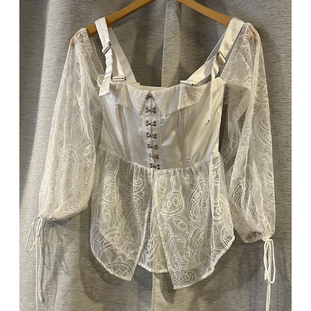 For Love And Lemons Corset Lace Long Sleeve‎ Blouse White Size XS - Picture 2 of 6